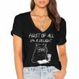 Women's First Of All I’m A Delight Cute Cat Books Coffee Humor Women's Jersey Short Sleeve Deep V-Neck Tshirt