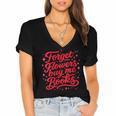 Women's Forget Flowers Buy Me Books Valentine Book Lover Women's Jersey Short Sleeve Deep V-Neck Tshirt