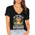 Women's Wild About Reading Book Reader Lion Zoo Animals Kids Women's Jersey Short Sleeve Deep V-Neck Tshirt Women's Wild About Reading Book Reader Lion Zoo Animals Kids Women's Jersey Short Sleeve Deep V-Neck Tshirt