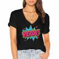 Yeah Comic Comic Book Graphic Women's Jersey Short Sleeve Deep V-Neck Tshirt