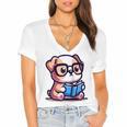 Adorable Book Lover Bulldog With Reading Glasses Cute Raglan Baseball Tee Women's Jersey Short Sleeve Deep V-Neck Tshirt Adorable Book Lover Bulldog With Reading Glasses Cute Raglan Baseball Tee Women's Jersey Short Sleeve Deep V-Neck Tshirt