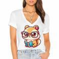 Adorable Book Lover Chipmunk With Reading Glasses Cute Premium Women's Jersey Short Sleeve Deep V-Neck Tshirt
