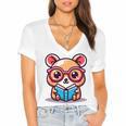 Adorable Book Lover Quokka With Reading Glasses Cute Women's Jersey Short Sleeve Deep V-Neck Tshirt