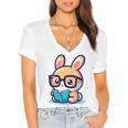 Adorable Book Lover Rabbit With Reading Glasses Cute Premium Women's Jersey Short Sleeve Deep V-Neck Tshirt Adorable Book Lover Rabbit With Reading Glasses Cute Premium Women's Jersey Short Sleeve Deep V-Neck Tshirt