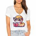 Adorable Book Lover Rattlesnake With Reading Glasses Cute Women's Jersey Short Sleeve Deep V-Neck Tshirt Adorable Book Lover Rattlesnake With Reading Glasses Cute Women's Jersey Short Sleeve Deep V-Neck Tshirt