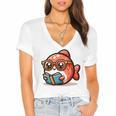 Adorable Book Lover Salmon With Reading Glasses Cute Women's Jersey Short Sleeve Deep V-Neck Tshirt Adorable Book Lover Salmon With Reading Glasses Cute Women's Jersey Short Sleeve Deep V-Neck Tshirt