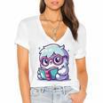 Adorable Book Lover Yeti With Reading Glasses Cute Women's Jersey Short Sleeve Deep V-Neck Tshirt Adorable Book Lover Yeti With Reading Glasses Cute Women's Jersey Short Sleeve Deep V-Neck Tshirt