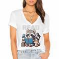 Animals Raccoon Reading Book Librarian Across America Kids Women's Jersey Short Sleeve Deep V-Neck Tshirt