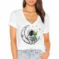 Astronaut Reading Book To Alien Moon Space Astronomy Women's Jersey Short Sleeve Deep V-Neck Tshirt