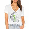 Astronaut Reading Book To Alien Moon Space Women Kids Men Premium Tri-Blend Women's Jersey Short Sleeve Deep V-Neck Tshirt