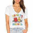 Back To School Checkered Book Pencil Groovy Teacher Student Women's Jersey Short Sleeve Deep V-Neck Tshirt