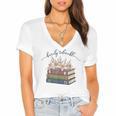 Barely Tolerable Book Lover Floral Quote Pride And Prejudice Women's Jersey Short Sleeve Deep V-Neck Tshirt