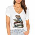 Bearded Dragon Reading Books Matching Bookworm Librarian Women's Jersey Short Sleeve Deep V-Neck Tshirt Bearded Dragon Reading Books Matching Bookworm Librarian Women's Jersey Short Sleeve Deep V-Neck Tshirt