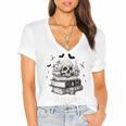 Boo Skeleton Skull Books Halloween Women School Teacher Kid Premium Women's Jersey Short Sleeve Deep V-Neck Tshirt Boo Skeleton Skull Books Halloween Women School Teacher Kid Premium Women's Jersey Short Sleeve Deep V-Neck Tshirt