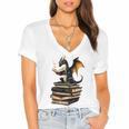 Book Dragon Women's Jersey Short Sleeve Deep V-Neck Tshirt Book Dragon Women's Jersey Short Sleeve Deep V-Neck Tshirt
