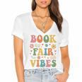 Book Fair Vibes Groovy Retro School Reading Nostalgic Women's Jersey Short Sleeve Deep V-Neck Tshirt Book Fair Vibes Groovy Retro School Reading Nostalgic Women's Jersey Short Sleeve Deep V-Neck Tshirt