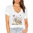 Book Flowers And Butterfly Beautiful Reading Reader Graphic Women's Jersey Short Sleeve Deep V-Neck Tshirt