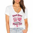 Book Lover Read Your Heart Out Teacher Kids Valentines Women's Jersey Short Sleeve Deep V-Neck Tshirt
