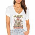 Book Lover Reading Bookish Floral Reading Powers Imagination Women's Jersey Short Sleeve Deep V-Neck Tshirt