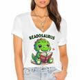 Book Lover Reading Dinosaur Readosaurus Library Women's Jersey Short Sleeve Deep V-Neck Tshirt