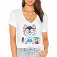 Book Lover Reading Husky Dog Women's Jersey Short Sleeve Deep V-Neck Tshirt Book Lover Reading Husky Dog Women's Jersey Short Sleeve Deep V-Neck Tshirt