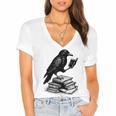 Book Raven Vintage Dark Academia Literature Reading Women's Jersey Short Sleeve Deep V-Neck Tshirt Book Raven Vintage Dark Academia Literature Reading Women's Jersey Short Sleeve Deep V-Neck Tshirt