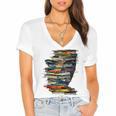 Book Women Graphic Art Colorful Eyes Women's Jersey Short Sleeve Deep V-Neck Tshirt