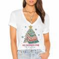 All Booked For Christmas Book Christmas Tree Lights Bookish Women's Jersey Short Sleeve Deep V-Neck Tshirt