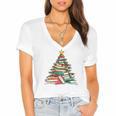 All Booked For Christmas Book Christmas Tree Lights Xmas Women's Jersey Short Sleeve Deep V-Neck Tshirt