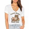 Bookish Feral Moms Book Club Raccoon Mother's Day Bookworm Women's Jersey Short Sleeve Deep V-Neck Tshirt