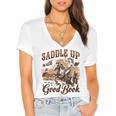 Bookish Retro Western Cowgirl Texas Book Lover Novel Reader Women's Jersey Short Sleeve Deep V-Neck Tshirt Bookish Retro Western Cowgirl Texas Book Lover Novel Reader Women's Jersey Short Sleeve Deep V-Neck Tshirt