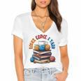 “Books Coffee & Yarn Enthusiast Cozy Reader Women's Jersey Short Sleeve Deep V-Neck Tshirt