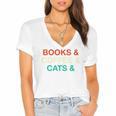 Books Coffee Cats Social Justice Women's Jersey Short Sleeve Deep V-Neck Tshirt