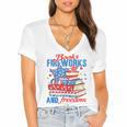 Books Fireworks And Freedom 4th Of July Book Lover Women's Jersey Short Sleeve Deep V-Neck Tshirt