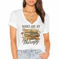 Books Are My Therapy Vintage Book Lover Daisy Art Women's Jersey Short Sleeve Deep V-Neck Tshirt Books Are My Therapy Vintage Book Lover Daisy Art Women's Jersey Short Sleeve Deep V-Neck Tshirt