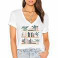 Bookshelves With Books & Plants Premium Women's Jersey Short Sleeve Deep V-Neck Tshirt