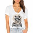 Booktrovert Raccoon Reading And Coffee For Book Lover Women's Jersey Short Sleeve Deep V-Neck Tshirt
