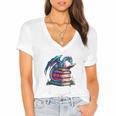 Bookworm Please I'm A Book Dragon Blue Dragon Women's Jersey Short Sleeve Deep V-Neck Tshirt
