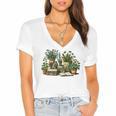 Botanical Garden Plants With Books Women's Jersey Short Sleeve Deep V-Neck Tshirt