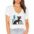 Cat Midcentury With Book And Coffee Atomic Age Mid Century Women's Jersey Short Sleeve Deep V-Neck Tshirt Cat Midcentury With Book And Coffee Atomic Age Mid Century Women's Jersey Short Sleeve Deep V-Neck Tshirt