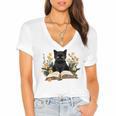 Cat Shirts For Women Book Lover Shirt Cute Cat And Book Premium Tri-Blend Women's Jersey Short Sleeve Deep V-Neck Tshirt