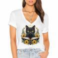 Cat For Women Book Lover Cute Cat And Book Women's Jersey Short Sleeve Deep V-Neck Tshirt Cat For Women Book Lover Cute Cat And Book Women's Jersey Short Sleeve Deep V-Neck Tshirt