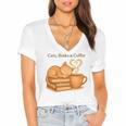 Cats Books And Coffee Heart Cozy Cat Lover Bookworm Readers Women's Jersey Short Sleeve Deep V-Neck Tshirt