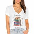 Cats Books Lover Men Women Women's Jersey Short Sleeve Deep V-Neck Tshirt