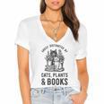 Cats Plants And Books Shirt Plant Lover Gardening Women's Jersey Short Sleeve Deep V-Neck Tshirt