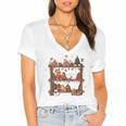 Christmas Cats Bookshelf Gingerbread Women's Jersey Short Sleeve Deep V-Neck Tshirt