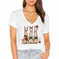 Christmas Three Llamas Reading Reading Books Llama Lover Women's Jersey Short Sleeve Deep V-Neck Tshirt