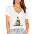 Christmas Tree Of Books Holiday Women's Jersey Short Sleeve Deep V-Neck Tshirt Christmas Tree Of Books Holiday Women's Jersey Short Sleeve Deep V-Neck Tshirt
