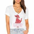 Clifford The Big Red Dog Pink Text With Bow Illustrated Book Women's Jersey Short Sleeve Deep V-Neck Tshirt Clifford The Big Red Dog Pink Text With Bow Illustrated Book Women's Jersey Short Sleeve Deep V-Neck Tshirt