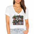 Cosy Sloth In Bookshelf With Plants Women's Jersey Short Sleeve Deep V-Neck Tshirt